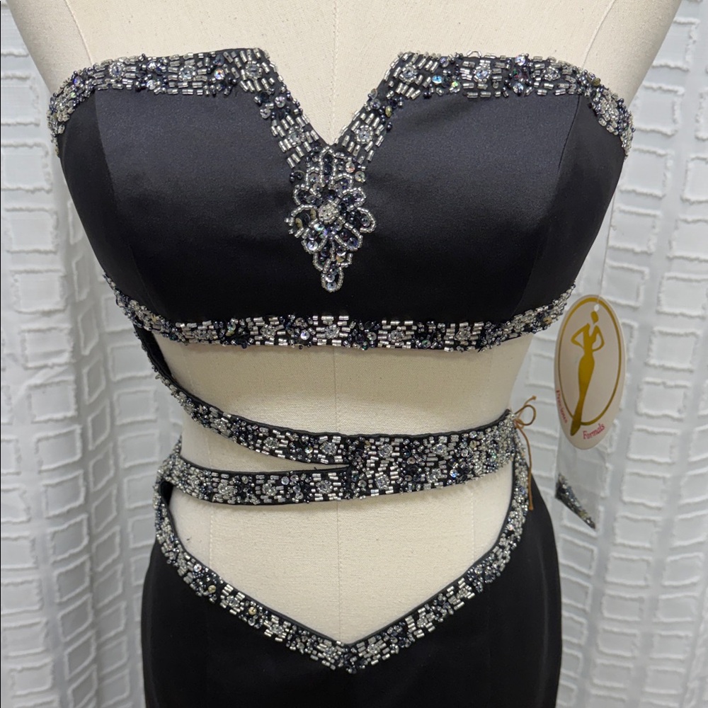 Precious Formals Black and Silver Prom Dress - Picture 2 of 12